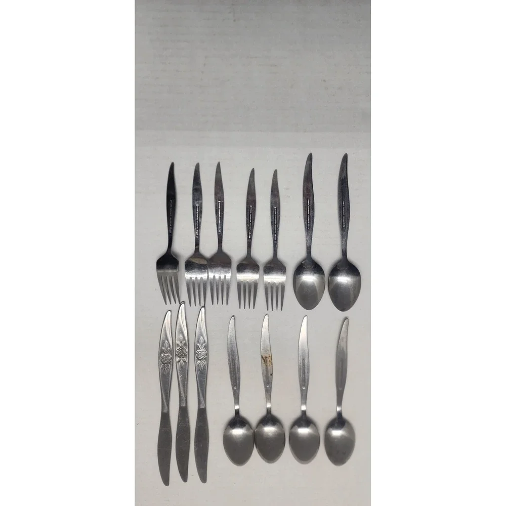 14 Pcs Hanford Forge Stainless Steel Flatware AVON ROSE Spoons, Forks, Knives